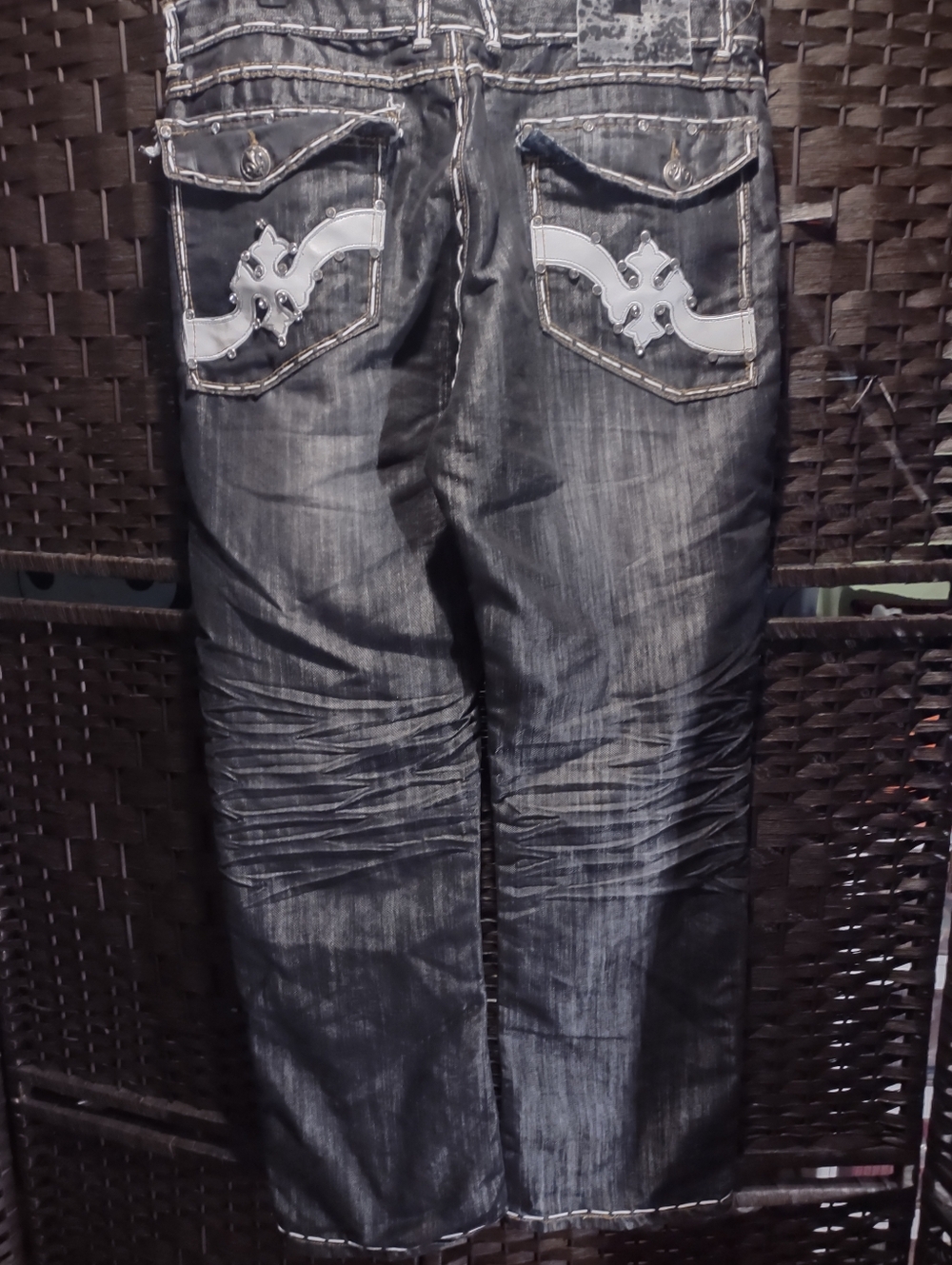PATRONCITO Men's Denim Bootcut Embroidery Black Jeans 36/30